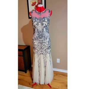 Camille La Vie Beaded Sheath Godet Gown, Size 14